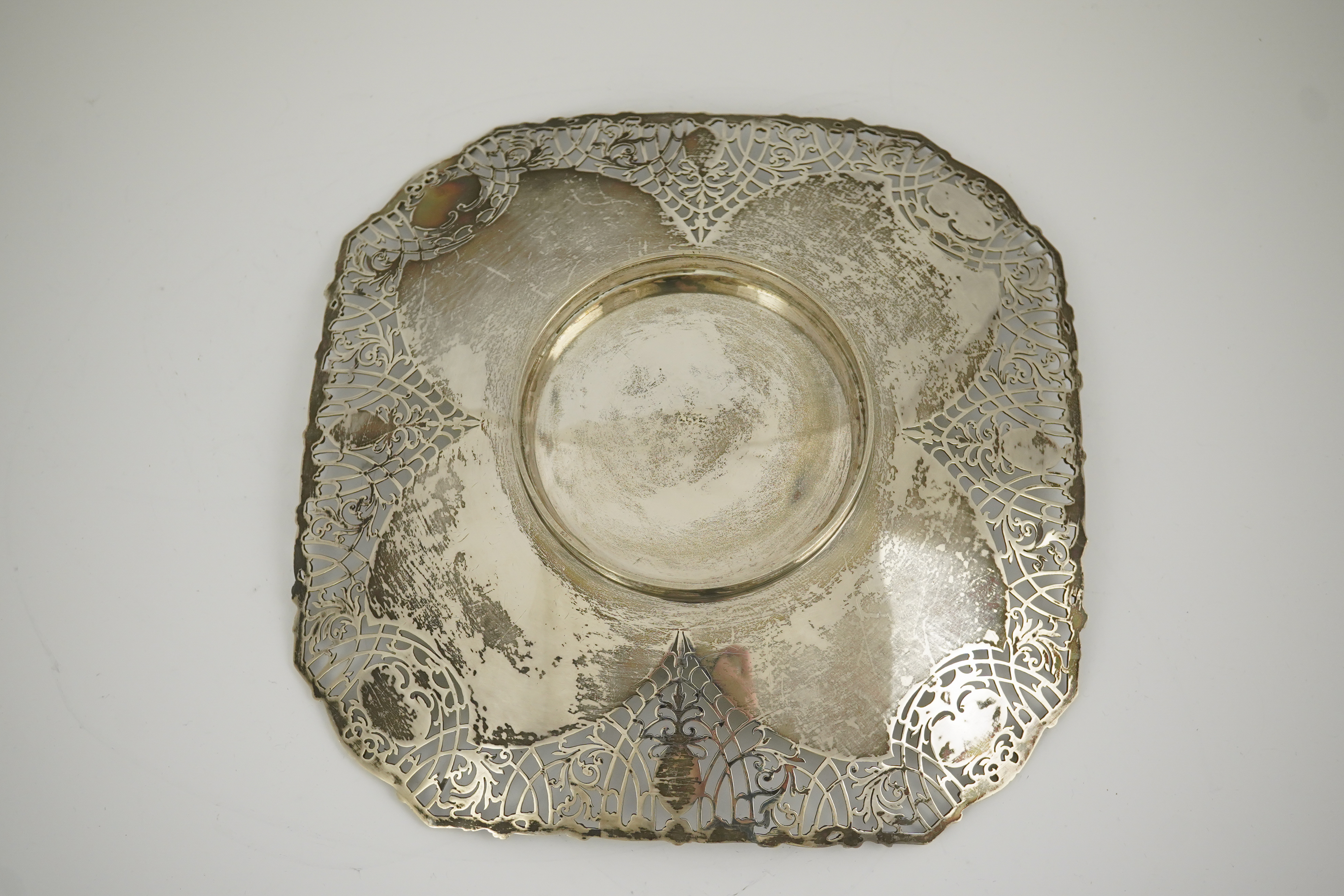 A George VI octagonal pierced silver shallow dish, by Cooper Brothers & Sons